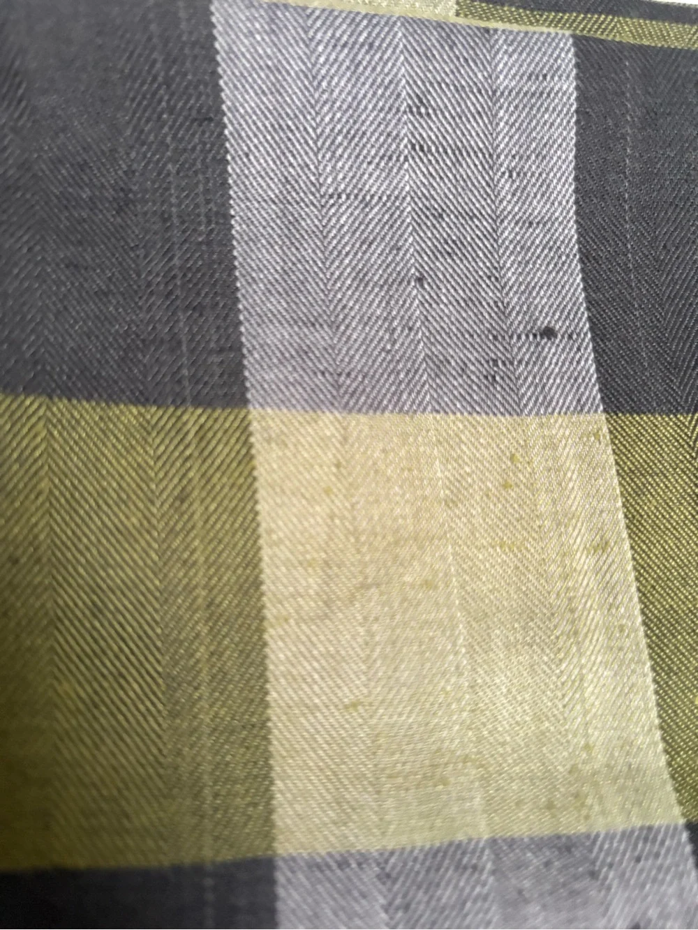 Vintage fabric 4 yards woven cotton plaid fleck green black gray 44” wide
